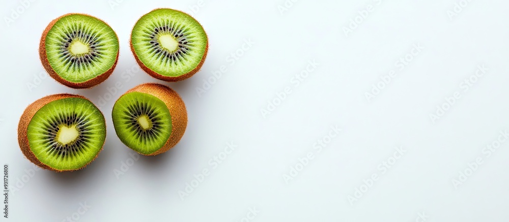 Aufkleber top view of fresh kiwi on a white background with room for text poster template. with copy space ima