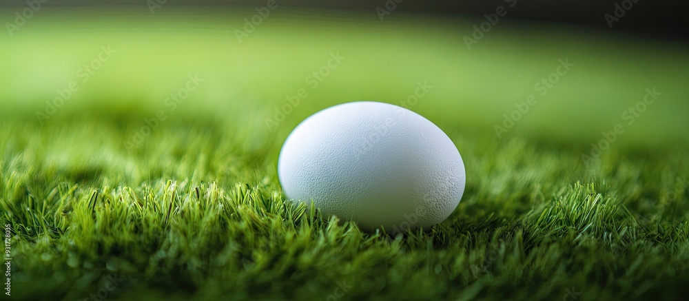 Poster close up of an egg on a grass background. with copy space image. place for adding text or design