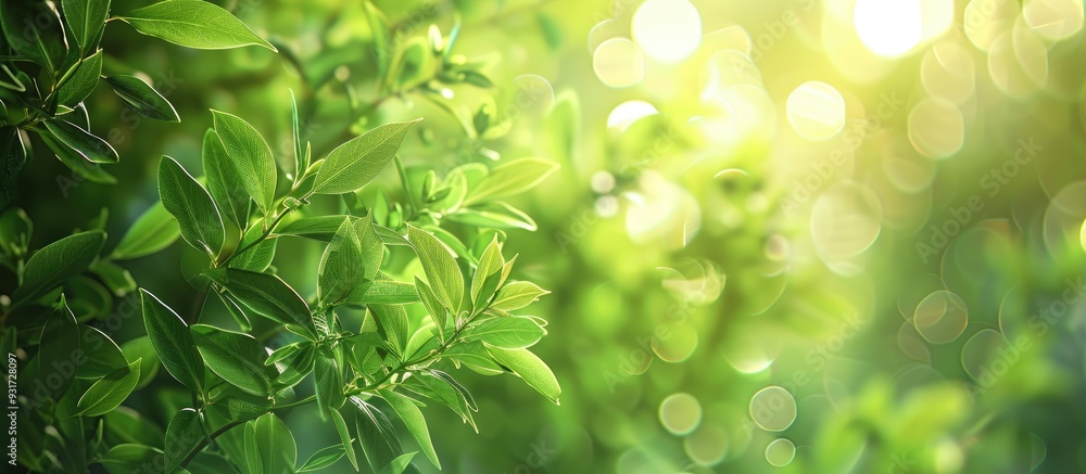 Aufkleber Fresh healthy green bio with an abstract blurred nature background featuring bokeh. with copy space image. Place for adding text or design