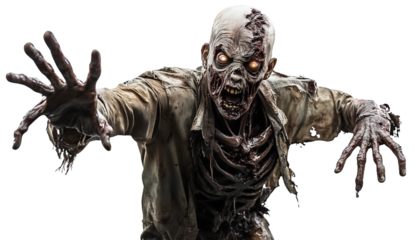 zombie trying to attack the viewer isolated on transparent background