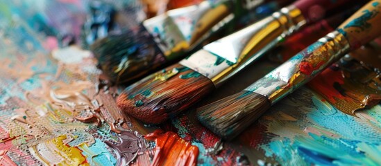 Fototapeta premium Paint palette house plan and repair tools Focused selection Color. with copy space image. Place for adding text or design