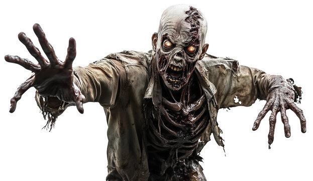 zombie trying to attack the viewer isolated on transparent background