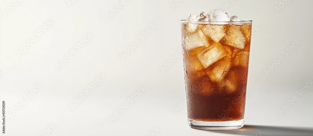 Poster glass of refreshing cold iced tea on a white background. with copy space image. place for adding tex