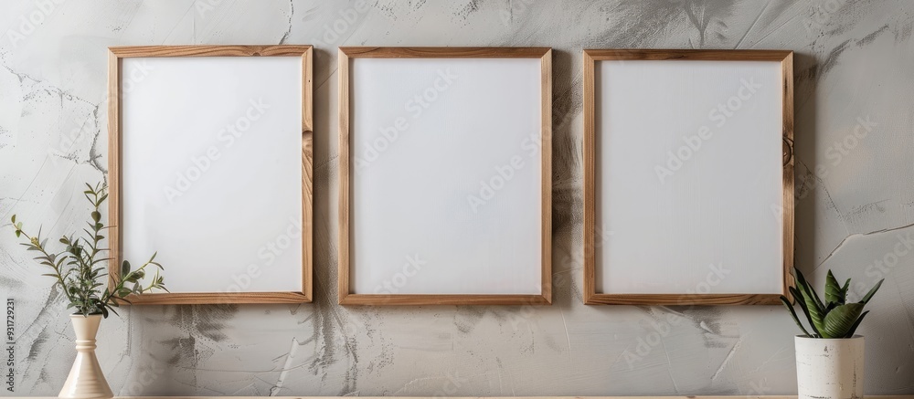 Poster An empty wooden frame set against a white background Copyspace