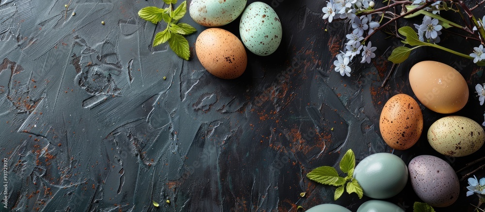 Leinwandbilder vintage background featuring easter eggs antique kitchenware on a dark backdrop easter setting with 