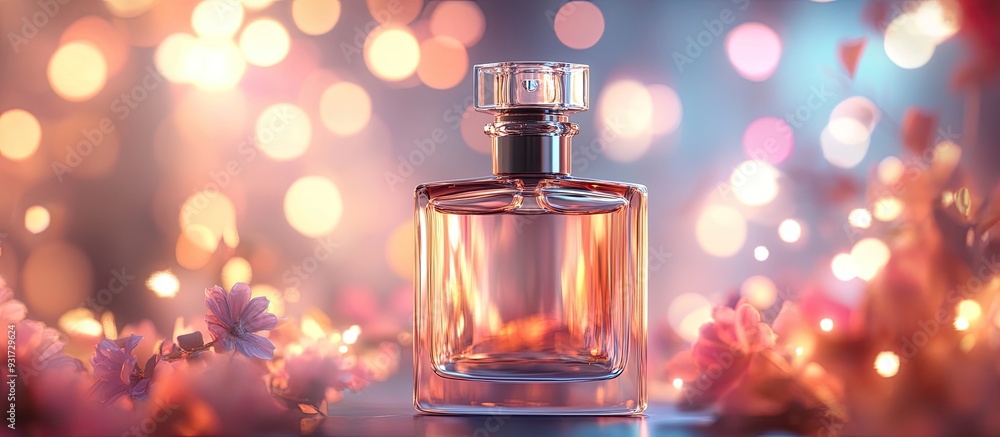 Aufkleber Beautiful clear bottle of perfume with a blurred background. with copy space image. Place for adding text or design
