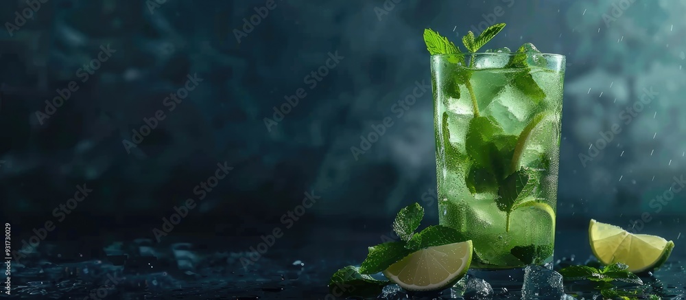 Aufkleber freshly made mojito cocktail against a dark background summer drinks idea front view copy space