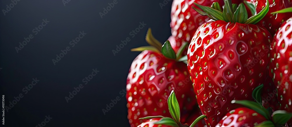 Poster close up of strawberries that are not fully ripe. with copy space image. place for adding text or de