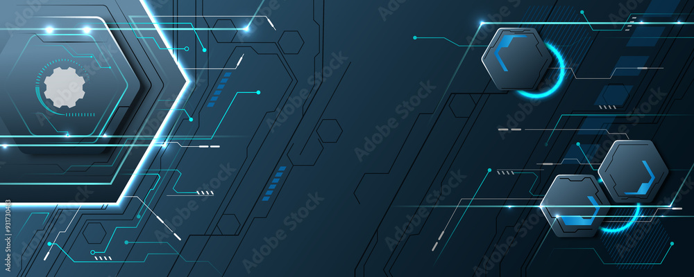 Poster hexagonal geometric technology background picture circuit board concept network communication