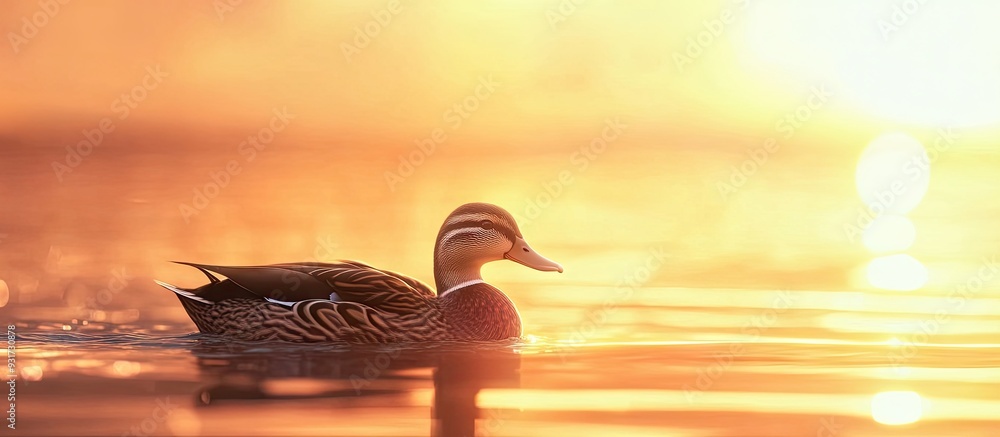 Aufkleber a duck swimming on the water. with copy space image. Place for adding text or design