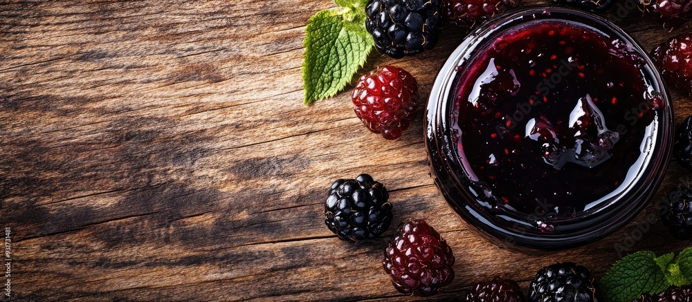 Leinwandbilder blackberry jam freshly made blackberry jam area for text. with copy space image. place for adding te