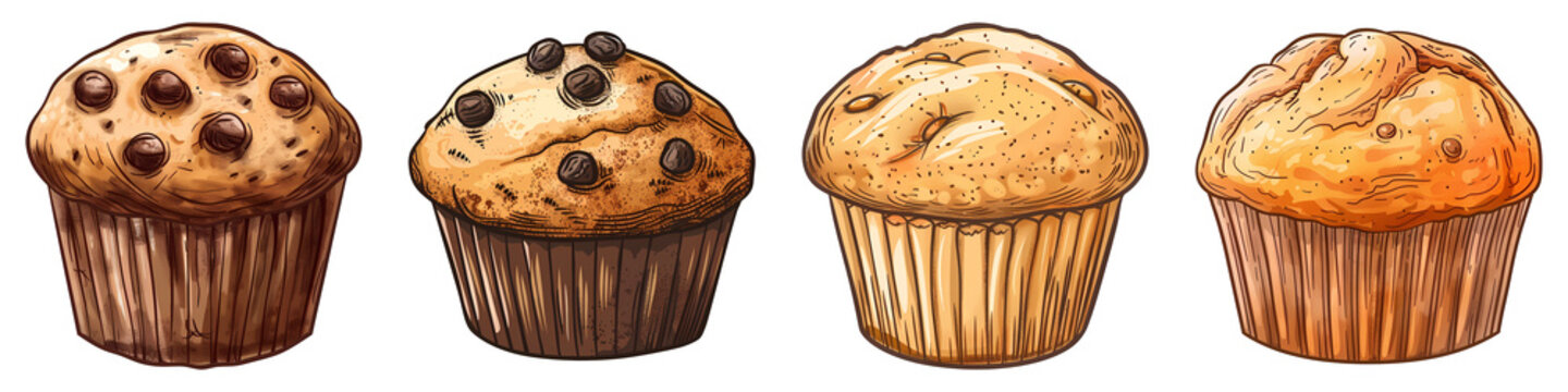 Cartoon muffin 2d Illustration PNG set