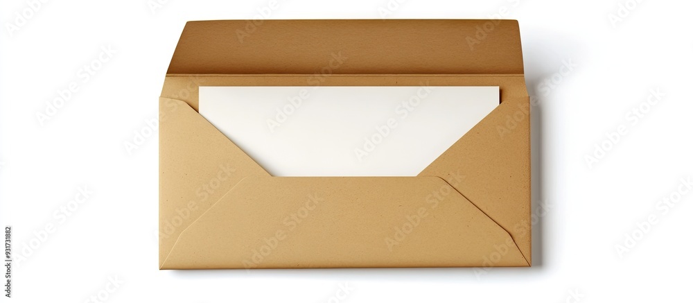 Poster Open cardboard envelope with a blank address area isolated on a white background Mock up. with copy space image. Place for adding text or design
