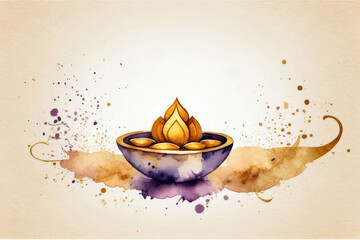 Happy Dhanteras greeting card with ornate pot illustration and golden decorations.