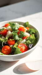 Fresh Green Salad with Cherry Tomatoes and White Cheese