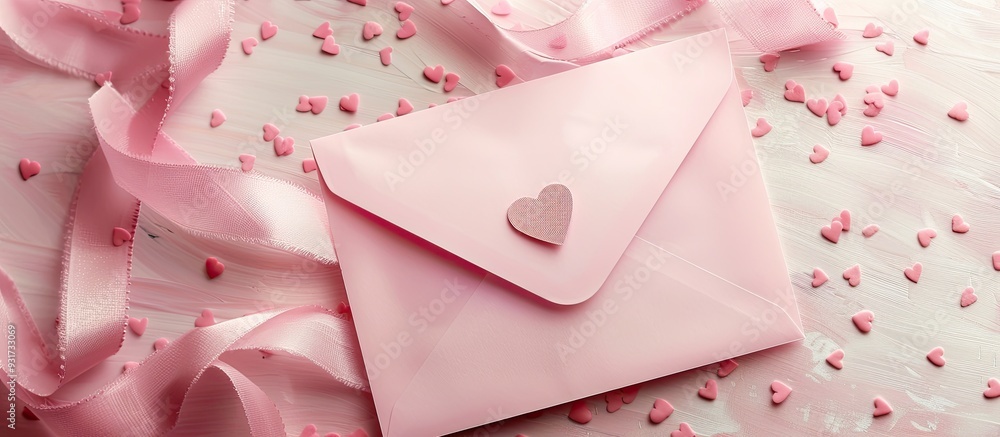 Poster A pink envelope is placed on paper A Valentine s Day idea for a letter. with copy space image. Place for adding text or design