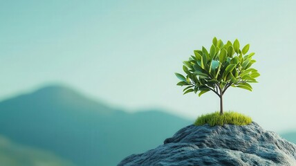 Optimistic outlook, growth mindset tree, 3D illustration