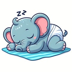 Naklejka premium Cute Elephant Baby Sleeping Cartoon Vector Icon Illustration