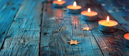 Inscription honoring the National Day of Prayer and Remembrance for the victims of the terrorist attacks on a blue wooden background. with copy space image. Place for adding text or design
