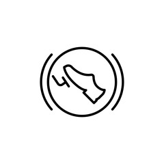 Press break pedal warning icon. Simple outline style. HMI dashboard, brake, car, foot, accelerate, gas, warning, control concept. Thin line symbol. Vector illustration isolated.