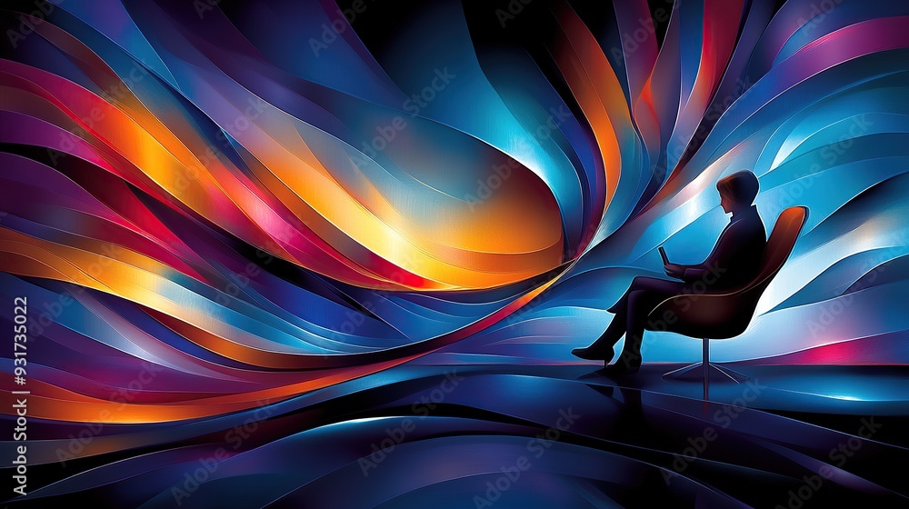 Poster abstract fauvist art with dynamic flowing shapes