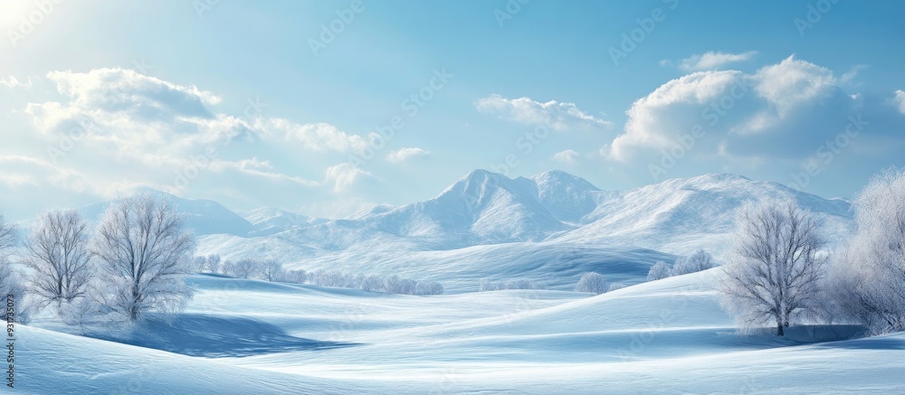 Leinwandbilder snow covered mountains and springtime hills. with copy space image. place for adding text or design