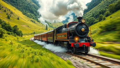 Obraz premium Vintage Steam Train in Motion - Ultra-Detailed Photorealistic