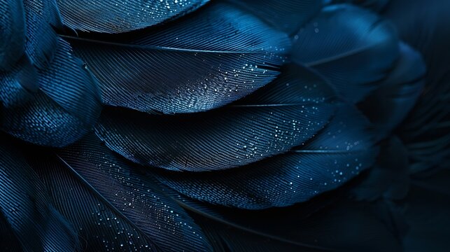 Blue texture abstract on black background bird feather : Generative AI