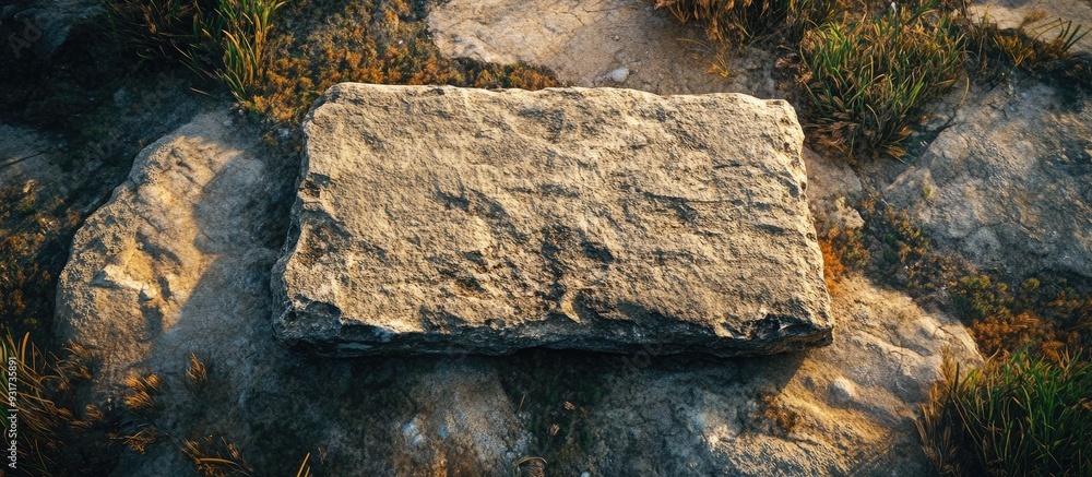 Fototapete Overhead view of a flat ancient stone. with copy space image. Place for adding text or design