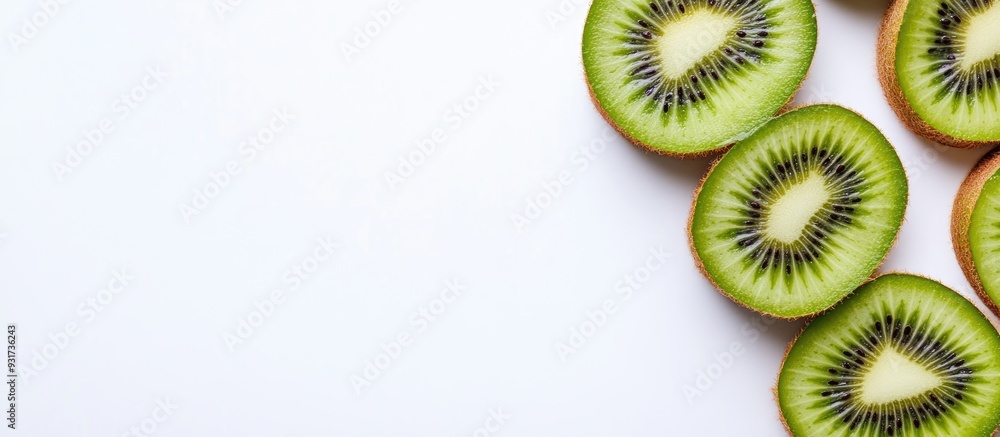 Leinwandbilder freshly sliced kiwi fruit on a white background room for text vertical image. with copy space image.