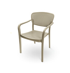 Beige plastic outdoor cafe chair on white background, including clipping path