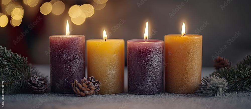 Aufkleber Four Advent candles on grey marking the second Advent. with copy space image. Place for adding text or design