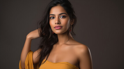 Naklejka premium young indian business woman standing on isolated background