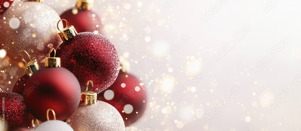 Poster christmas collection christmas toys with space for text on the greeting card gold and red ornament. 