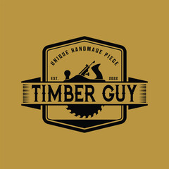 Vintage carpentry badge logo design with premium vector illustration.