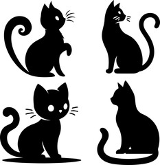 vector isolated silhouette cat set
