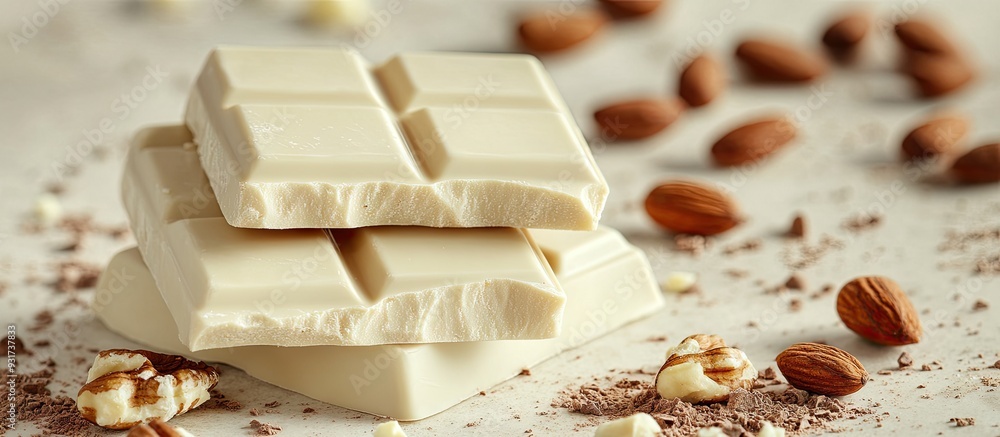Aufkleber white chocolate with a nut textured background. with copy space image. place for adding text or desi