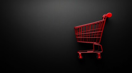 Red shopping cart icon on black background, Black Friday concept