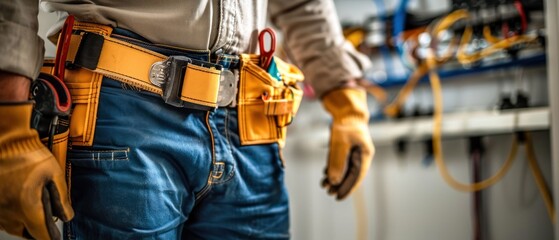 Electrician Holding Wire Cutters in a Tool Belt. Generative ai