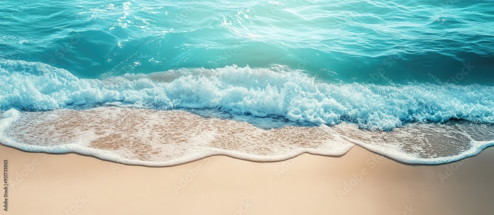 Aufkleber gentle ocean waves on a tropical sandy beach during summer background. with copy space image. place 