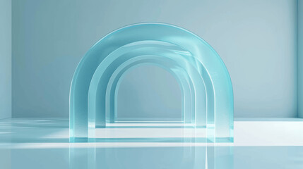 Minimalist Translucent Blue Arches Symmetrical Modern Design Light Blue Background