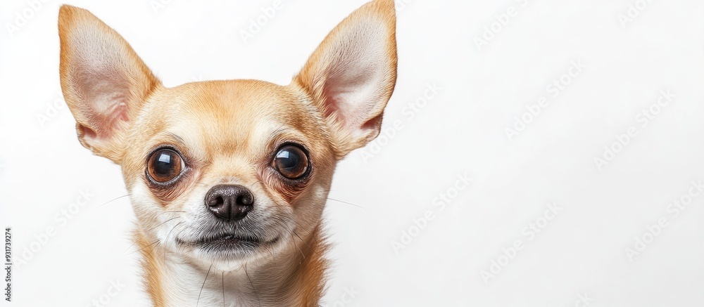 Poster Chihuahua dog close up portrait isolated in high key. with copy space image. Place for adding text or design