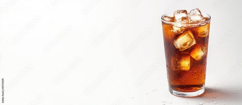 Aufkleber Glass of refreshing cold iced tea on a white background. with copy space image. Place for adding text or design