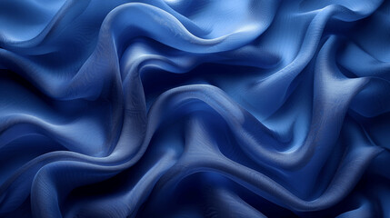 Obraz premium Close Up Of Blue Fabric With Smooth Wavy Folds And Translucent Texture