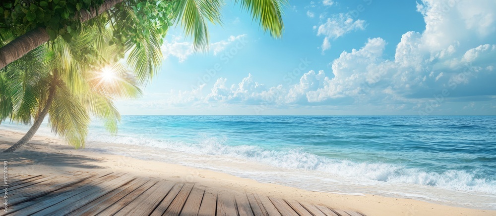 Poster Enjoy Summer Breeze Friendship Beach Holiday Idea. with copy space image. Place for adding text or design