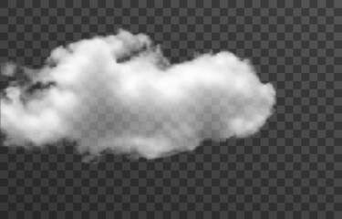 Vector realistic cloud, smoke or fog on isolated transparent background. Cloud png. Smoke png.	