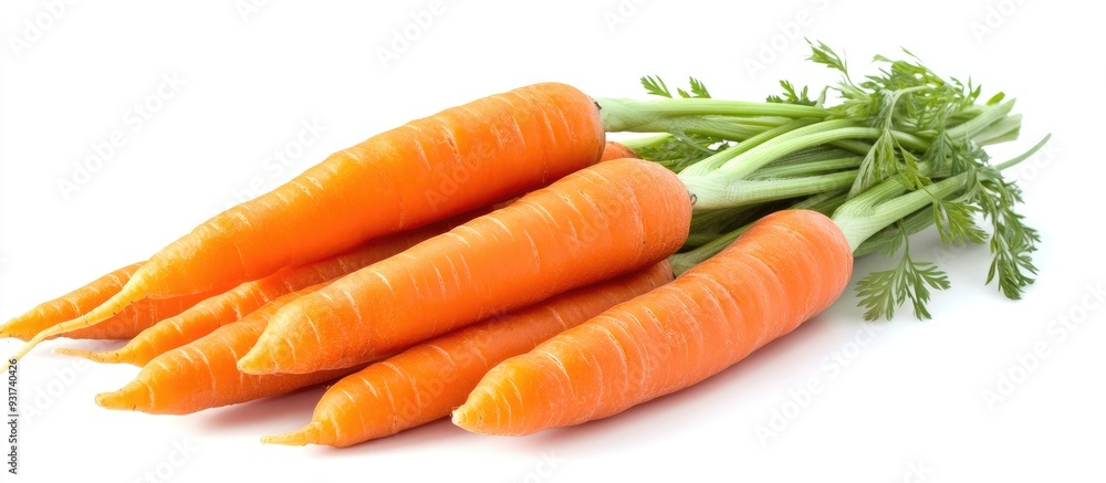 Aufkleber Fresh organic carrots in a vibrant bunch isolated on a white background Selective focus Blurred effect. with copy space image. Place for adding text or design