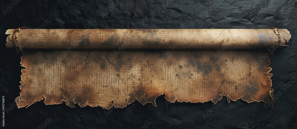 Aufkleber Old paper horizontal banner Parchment scroll set against a black background. with copy space image. Place for adding text or design