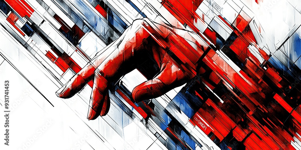 Poster dynamic hand movement in a futuristic abstract composition