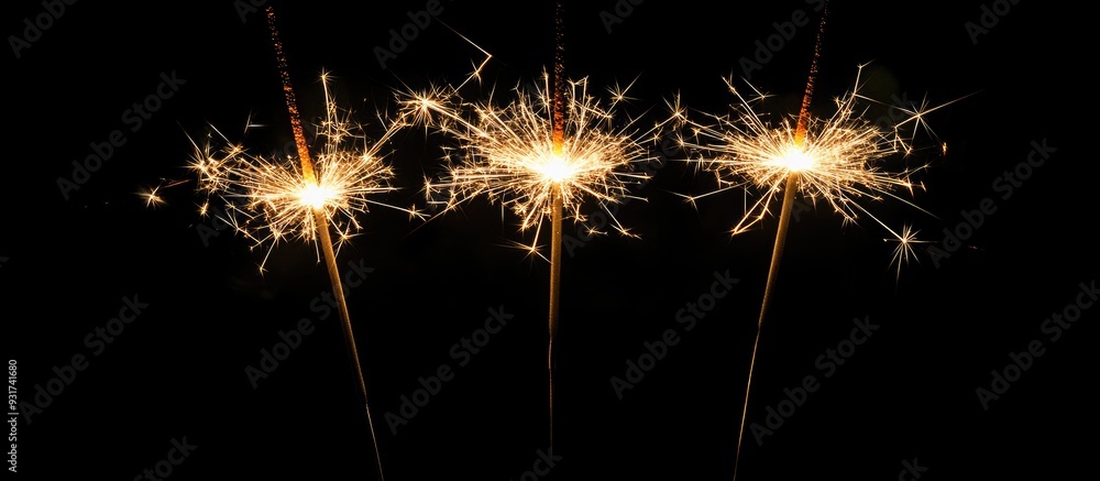 Poster sparklers set against a black background. with copy space image. Place for adding text or design
